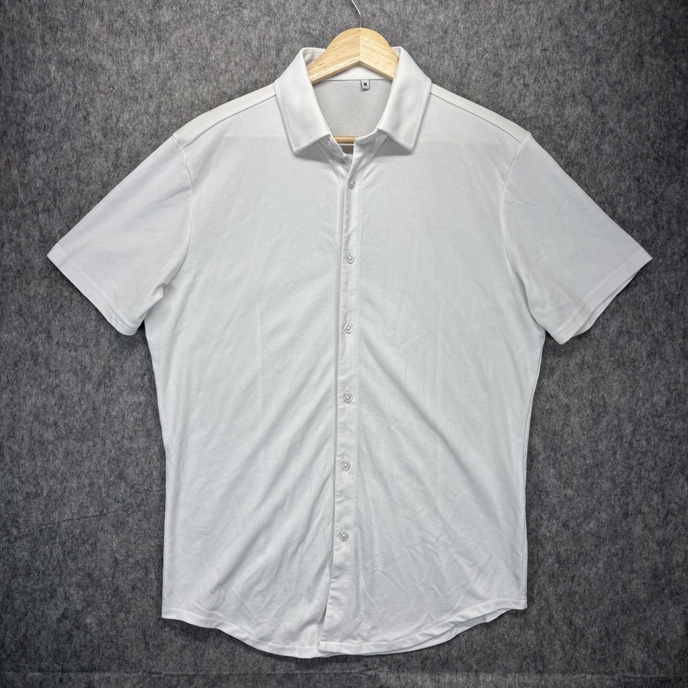State and Liberty Short Sleeve Button Up Shirt Mens Medium White Cotton Stretch